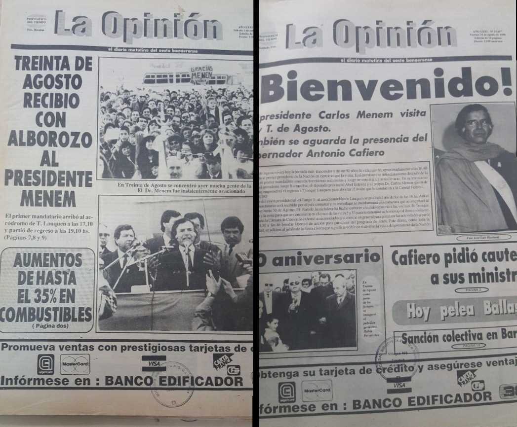 Menem en Trenque Lauquen: en 1990 visitó 30 de Agosto como Presidente de la Nación