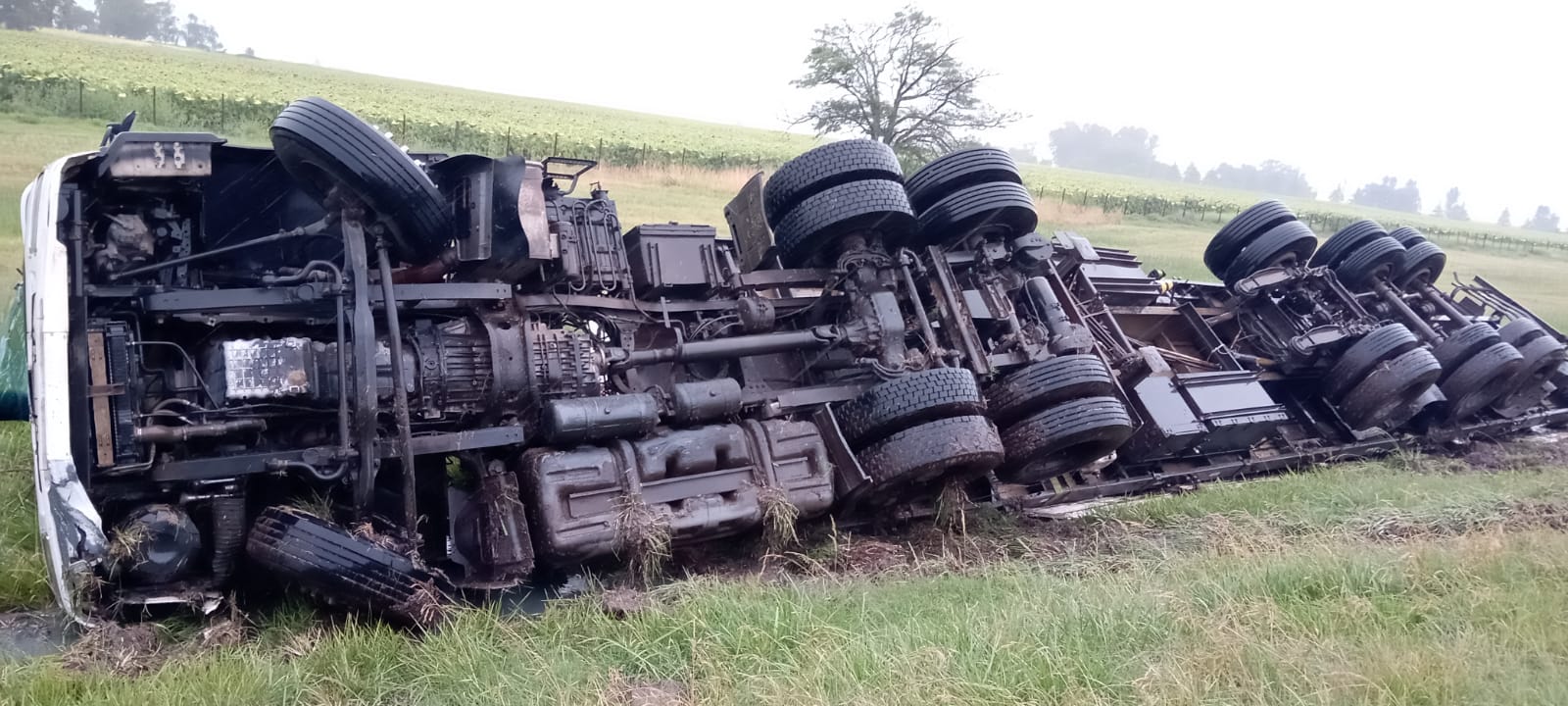 Por la lluvia volcó un camión en la ruta 5: el conductor resultó ileso