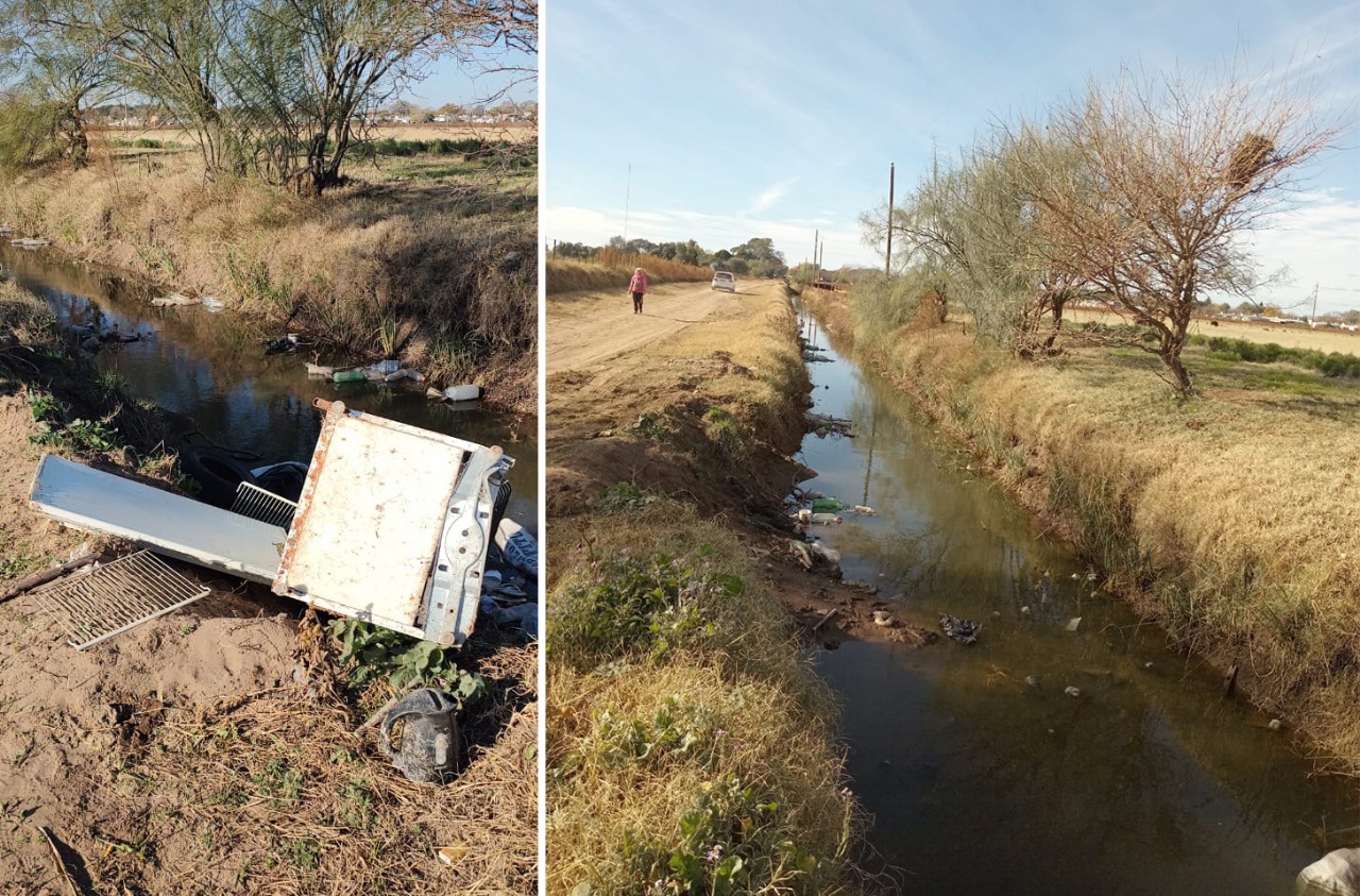 El municipio realizó tareas de limpieza en el canal de Blandengues: se sacaron bolsas, botellas y hasta una heladera