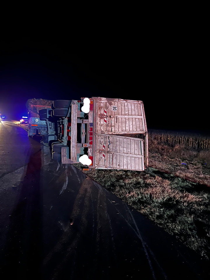 Volcó un acoplado cargado de leña en la ruta 5 cerca de Pellegrini