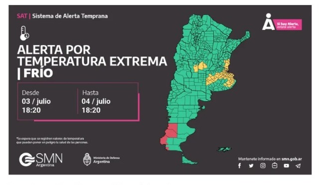 Ola de frío: continúa la alerta amarilla por temperaturas extremas en la Provincia